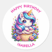 Niedliches Einhorn und Cupcake Personalisiert Gebu Runder Aufkleber (Vorderseite)