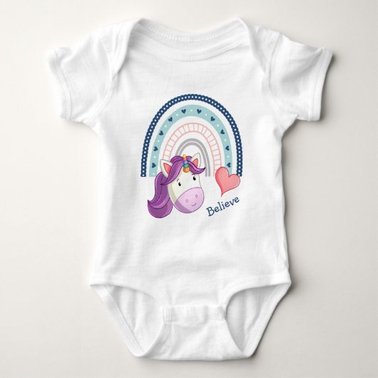 Niedliches Einhorn und Herzrasen Baby Strampler (Vorderseite)