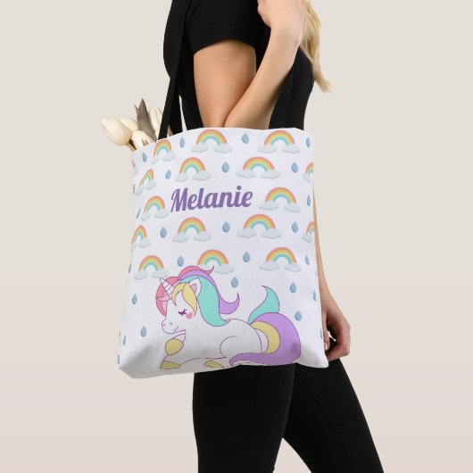 Niedliches Einhorn und Rainbows Personalisiert Gir Tasche (Von Nahem)