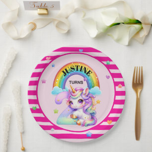 Niedliches Einhorn und Regenbogen 2. Geburtstag Pappteller