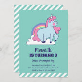 Niedliches Einhorn und Regenbogen Kinder Geburtsta Einladung (Vorne/Hinten)