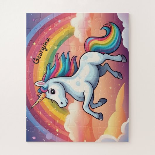 Niedliches Einhorn und Regenbogen Personalisiert Puzzle (Vertikal)