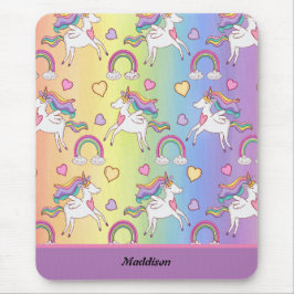 Niedliches Einhorn- und Regenbogenmuster individue Mousepad