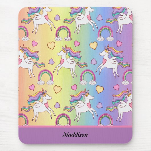 Niedliches Einhorn- und Regenbogenmuster individue Mousepad (Vorne)