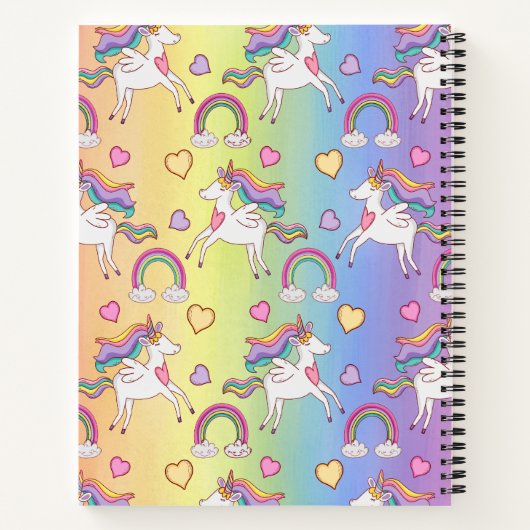 Niedliches Einhorn- und Regenbogenmuster Notizblock (Rückseite)