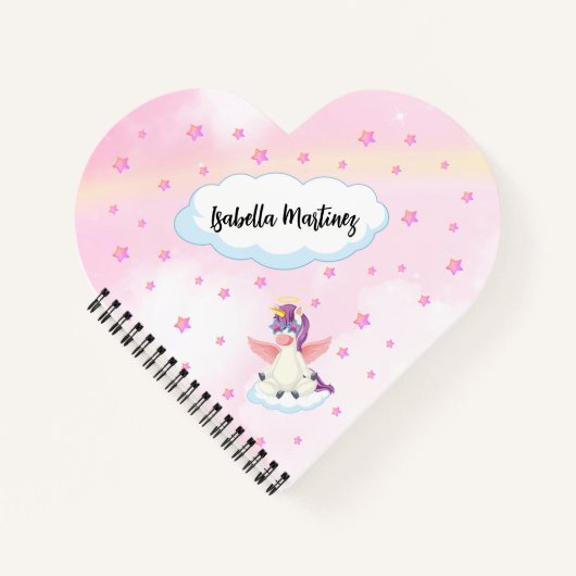 Niedliches Einhorn und rosa Sterne Herz geformt Notizblock (Vorderseite)