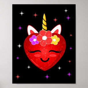 Niedliches Einhorn Valentinstag Herz Poster