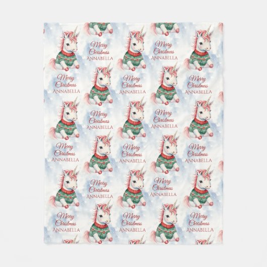 Niedliches Einhorn Weihnachten Fleecedecke (Vorderseite)