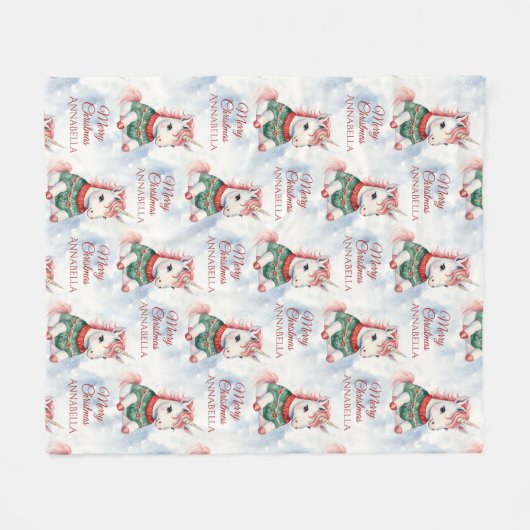 Niedliches Einhorn Weihnachten Fleecedecke (Vorderseite (Horizontal))