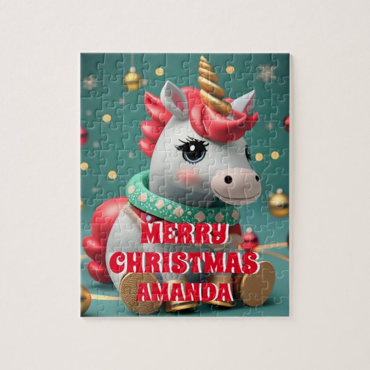 Niedliches Einhorn Weihnachten Personalisierte Kin Puzzle (Vertikal)