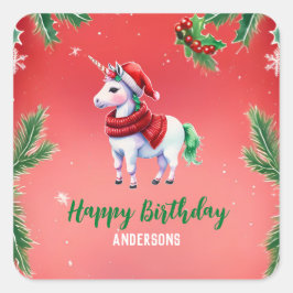Niedliches Einhorn Weihnachten Weihnachten Geburts Quadratischer Aufkleber