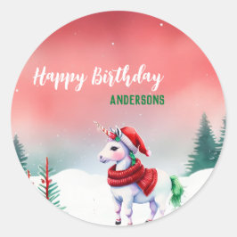 Niedliches Einhorn Weihnachten Weihnachten Geburts Runder Aufkleber