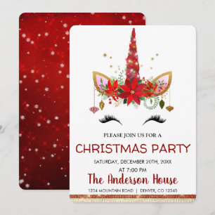 Niedliches Einhorn Weihnachtsfest Abendessen Party Einladung