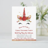 Niedliches Einhorn Weihnachtskochbörse Party Einladung (Stehend Vorderseite)