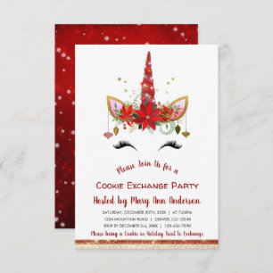 Niedliches Einhorn Weihnachtskochbörse Party Einladung