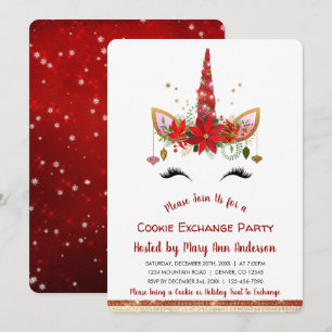 Niedliches Einhorn Weihnachtskochbörse Party Einladung
