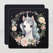 Niedliches Einhorn Weiß und Schwarz Botanisch (Vorne/Hinten)