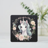 Niedliches Einhorn Weiß und Schwarz Botanisch (Stehend Vorderseite)