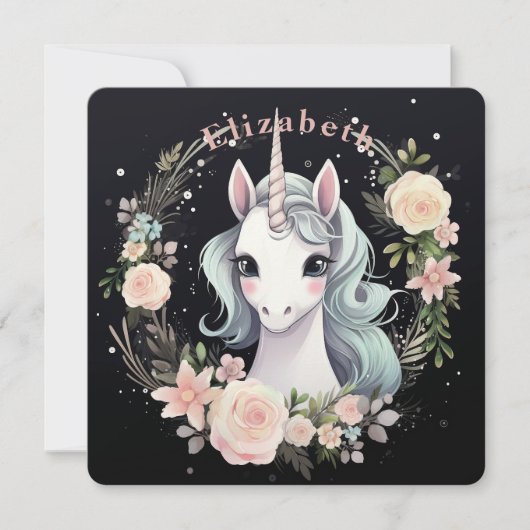 Niedliches Einhorn Weiß und Schwarz Botanisch (Vorderseite)