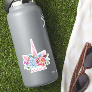 Niedliches Einhorn Whimsil-Aquarellblume Aufkleber