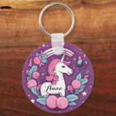 Niedliches Einhorndesign in rosa Personalisiert Schlüsselanhänger (Vorderseite)