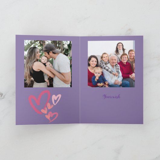 Niedliches EinhornfamilienFoto lila Zweite Geburts Dankeskarte (Innenseite)