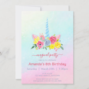 Niedliches Einhorngesicht mit Blumengeburten Gebur Einladung