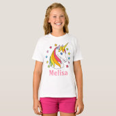 Niedliches Einhorngesicht und Sterne mit Kid-Namen T-Shirt (Vorne ganz)