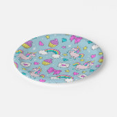 Niedliches Einhornmuster Pappteller (Schrägansicht)