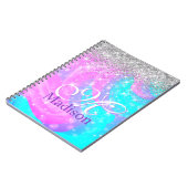 Niedliches Einhornsilber-Glitzer-Monogramm Notizblock (Linke Seite)