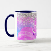 Niedliches Einhornsilber-Glitzer-Monogramm Tasse (Links)