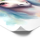 Niedliches Einhornwasser mit blauem Haar Poster (Ecke)