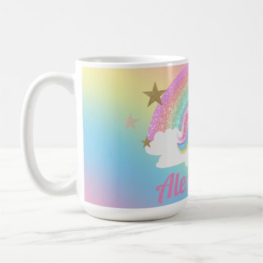 Niedliches Einicorn mit Glitzer Rainbow und Indivi Kaffeetasse (Links)