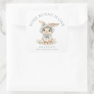 Niedliches Einige Bunny ist One Name 1. Geburtstag Quadratischer Aufkleber