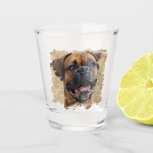 Niedliches, einzigartiges Gold Black Boxer Dog Vat Schnapsglas (Vorderseite)