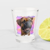 Niedliches, einzigartiges Rainbow Color Boxer Dog Schnapsglas (Vorderseite)