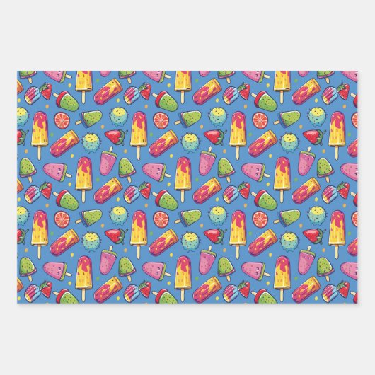 Niedliches Eis Party-Muster Wrapping Paper Sheets Geschenkpapier Set (Vorderseite)