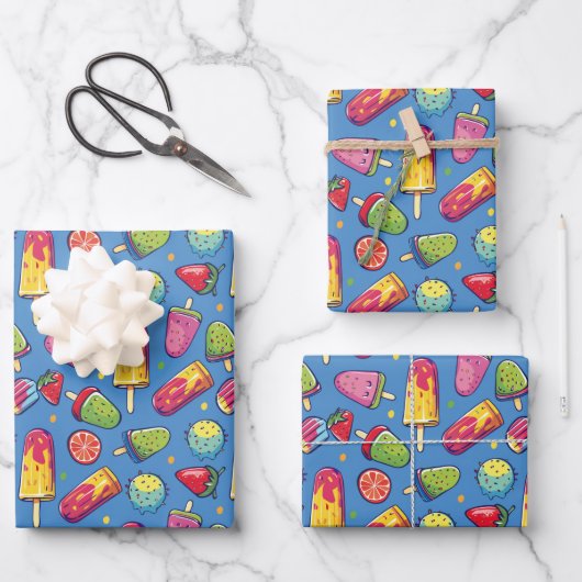 Niedliches Eis Party-Muster Wrapping Paper Sheets Geschenkpapier Set (Vorderseite)