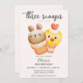Niedliches Eis zum dritten Geburtstag Einladung (Vorne/Hinten)