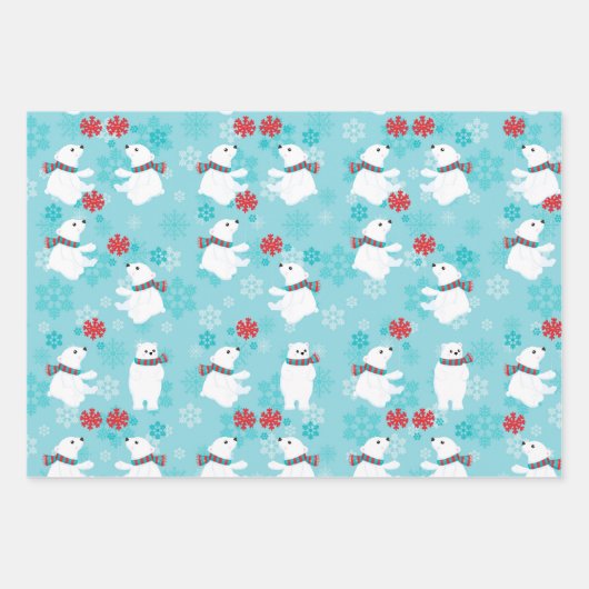 Niedliches Eisbärenmuster Rotblauer Polpunkt Geschenkpapier Set (Vorderseite 3)