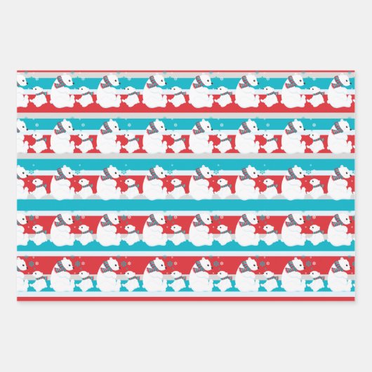 Niedliches Eisbärenmuster Rotblauer Polpunkt Geschenkpapier Set (Vorderseite 2)