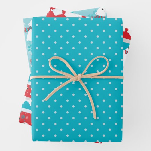 Niedliches Eisbärenmuster Rotblauer Polpunkt Geschenkpapier Set (Beispiel)