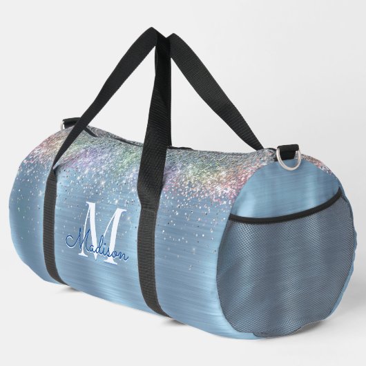 Niedliches eisblauer Glitzer-Monogramm Duffle Bag (Rechte Ecke)