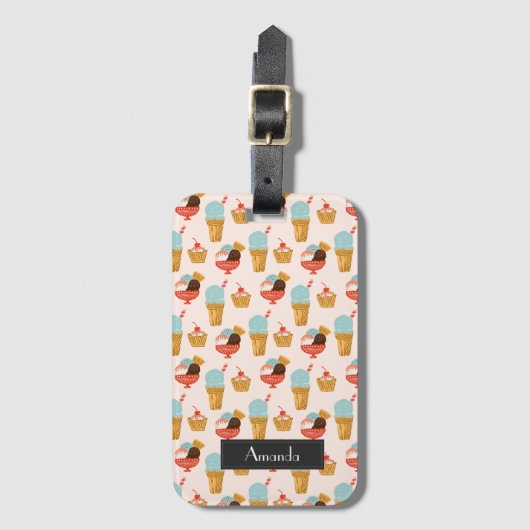 Niedliches Eiscreme-Gekritzel-Muster | addieren Gepäckanhänger (Vorderseite Vertikal)