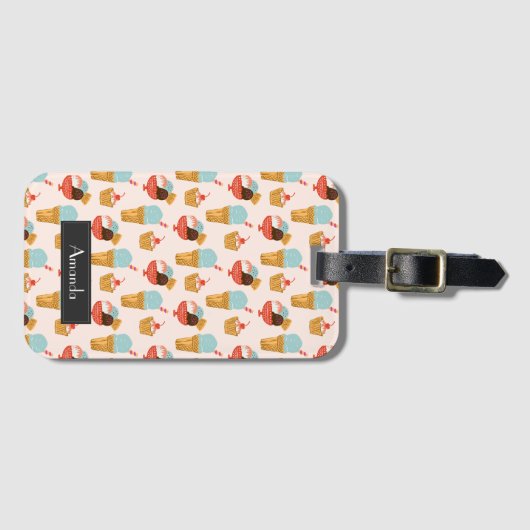 Niedliches Eiscreme-Gekritzel-Muster | addieren Gepäckanhänger (Vorderseite (Horizontal))