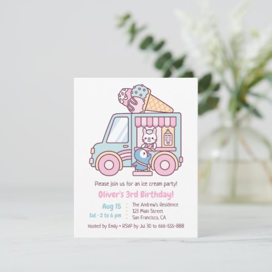 Niedliches Eiscreme Kindergeburtstag Party Einladung (Stehend Vorderseite)