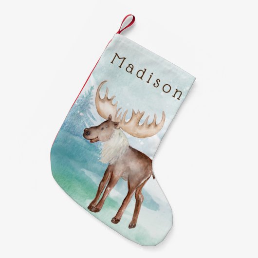 Niedliches Elch Personalisiert Kleiner Weihnachtsstrumpf (Vorderansicht (hängend))
