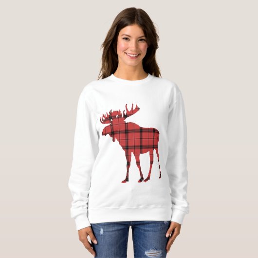 Niedliches Elchrot und Kariertes Buffalo-Muster Sweatshirt (Vorne ganz)