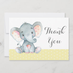 Niedliches Elefant Baby Gelb und Grau Dankeskarte