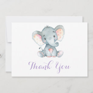 Niedliches Elefant Baby Girl Lila und grau Dankeskarte